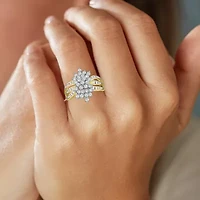 (G-H / Si2-I1) Womens 1 CT. T.W. Lab Grown White Diamond 10K Gold Cluster Side Stone Cocktail Ring