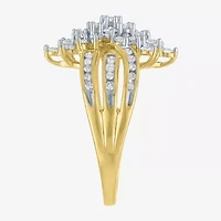 (G-H / Si2-I1) Womens 1 CT. T.W. Lab Grown White Diamond 10K Gold Cluster Side Stone Cocktail Ring