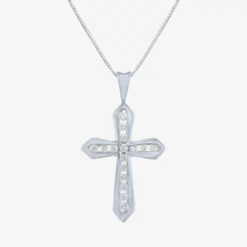 (G-H / Si2-I1)  Womens 1/3 CT. T.W. Lab Grown White Diamond 10K Gold Cross 18 Inch Pendant Necklace