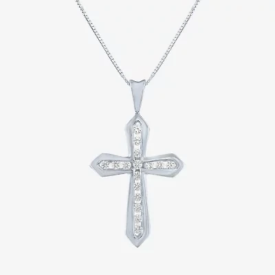 (G-H / Si2-I1)  Womens 1/3 CT. T.W. Lab Grown White Diamond 10K Gold Cross 18 Inch Pendant Necklace
