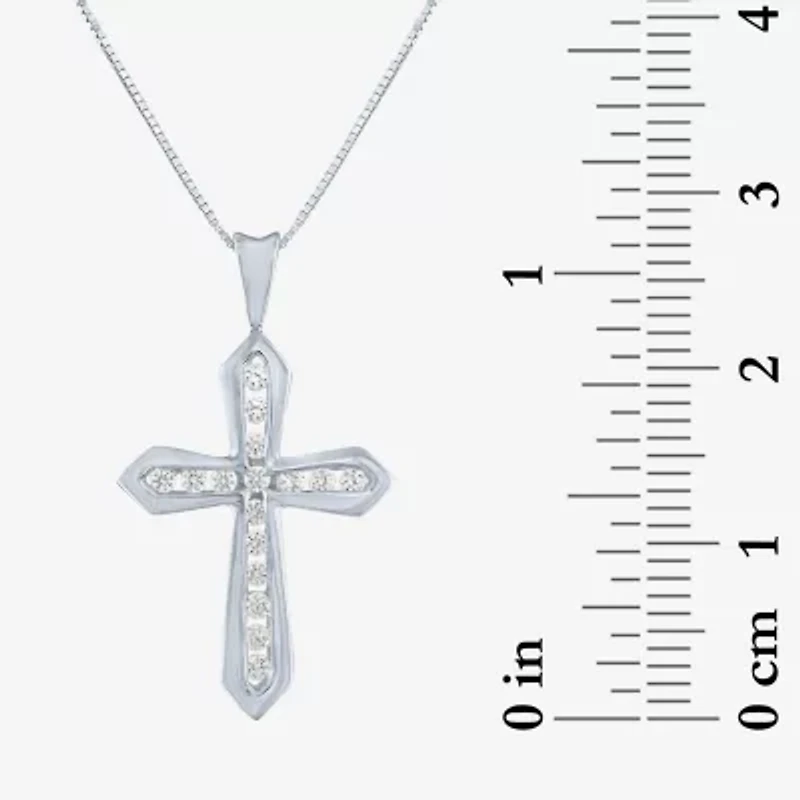 (G-H / Si2-I1)  Womens 1/3 CT. T.W. Lab Grown White Diamond 10K Gold Cross 18 Inch Pendant Necklace