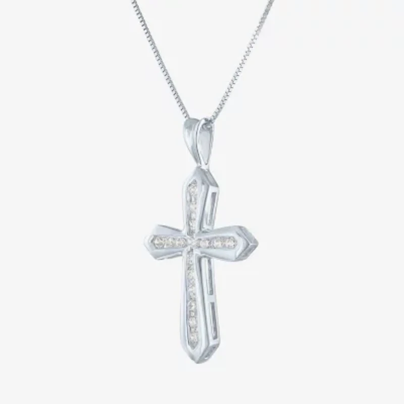 (G-H / Si2-I1)  Womens 1/3 CT. T.W. Lab Grown White Diamond 10K Gold Cross 18 Inch Pendant Necklace