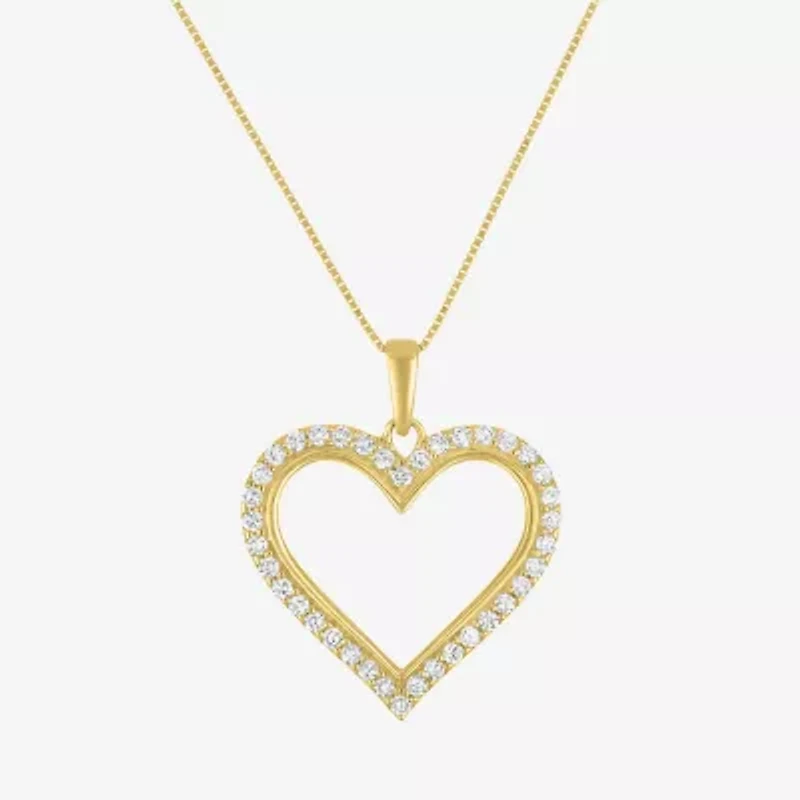 (H-I / I1) Womens 1/3 CT. T.W. Lab Grown Diamond 10K Gold Heart 18 Inch Pendant Necklace