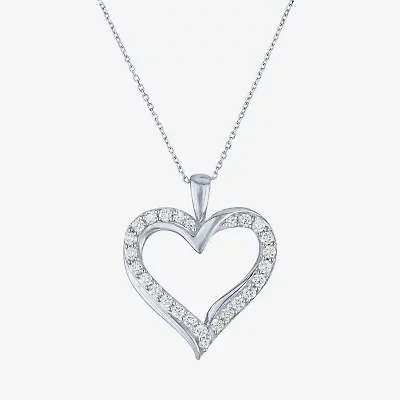 (G-H / Si2-I1) Womens 1/3 CT. T.W. Lab Grown White Diamond 10K White Gold Heart 18 Inch Pendant Necklace