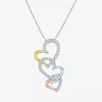 1/10 CT.T.W. Natural Diamond Tri-Tone Triple-Heart Pendant Necklace