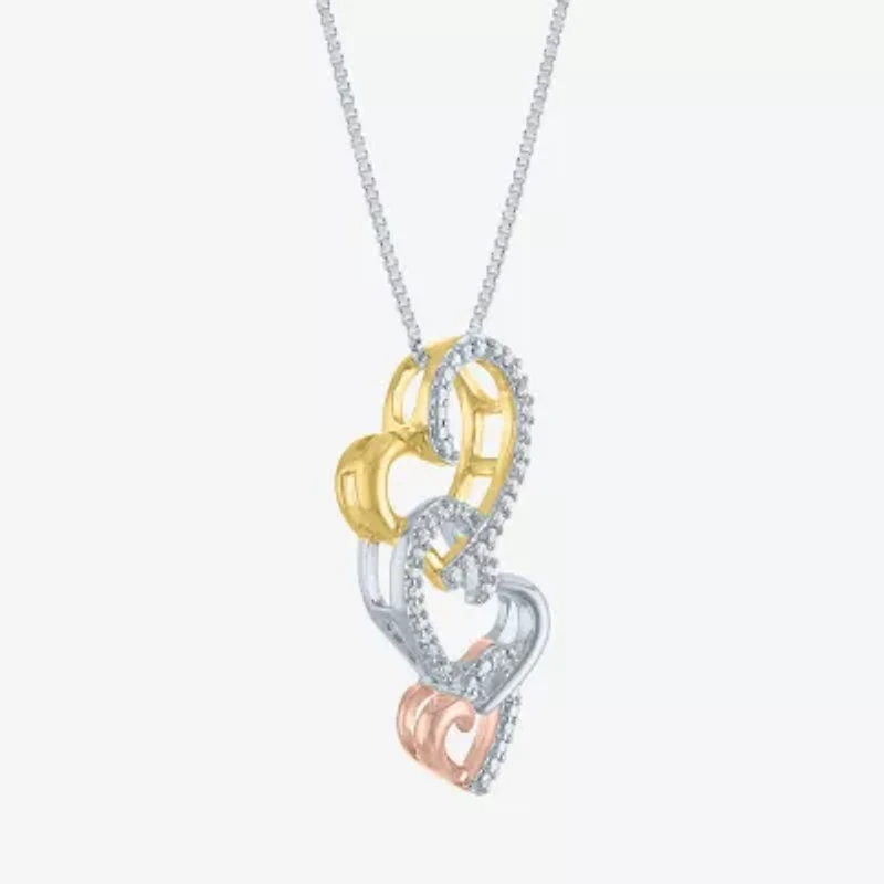 1/10 CT.T.W. Natural Diamond Tri-Tone Triple-Heart Pendant Necklace