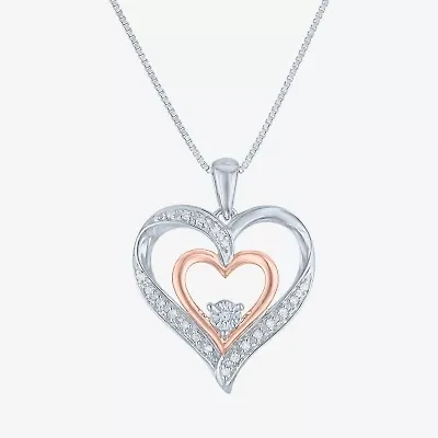 Womens 1/10 CT. T.W. Natural White Diamond 14K Rose Gold Over Silver Sterling Silver Heart 18 Inch Pendant Necklace