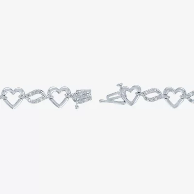 G-H / Si2-I1 Womens Sterling Silver 7.5 Inch Heart Chain Bracelet