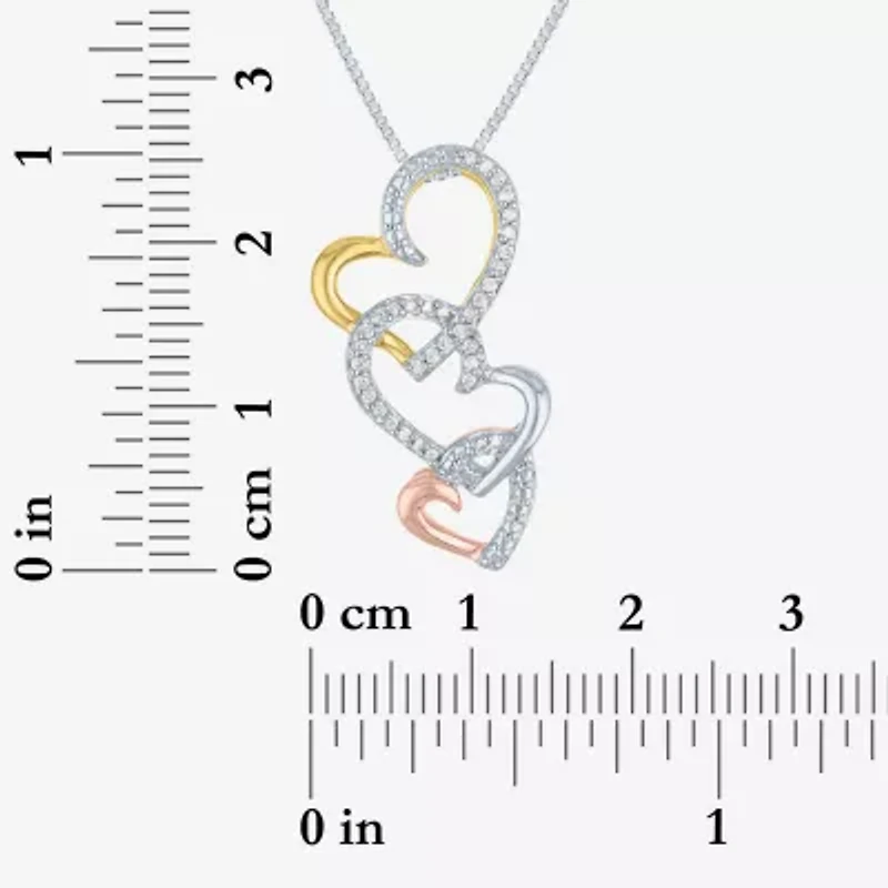 G-H / Si2-I1 Womens 1/10 CT. T.W. Lab Grown White Diamond 14K Tri-Color Gold Over Silver Heart 18 Inch Pendant Necklace