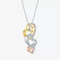 G-H / Si2-I1 Womens 1/10 CT. T.W. Lab Grown White Diamond 14K Tri-Color Gold Over Silver Heart 18 Inch Pendant Necklace
