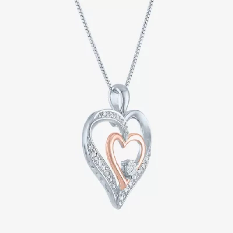 G-H / Si2-I1 Womens 1/10 CT. T.W. Lab Grown White Diamond 14K Rose Gold Over Silver Heart 18 Inch Pendant Necklace