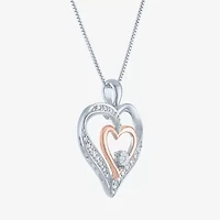 G-H / Si2-I1 Womens 1/10 CT. T.W. Lab Grown White Diamond 14K Rose Gold Over Silver Heart 18 Inch Pendant Necklace