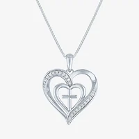Cross (G-H / Si2-I1) Womens 1/10 CT. T.W. Lab Grown White Diamond Sterling Silver Heart 18 Inch Pendant Necklace