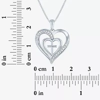 Cross (G-H / Si2-I1) Womens 1/10 CT. T.W. Lab Grown White Diamond Sterling Silver Heart 18 Inch Pendant Necklace