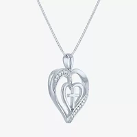 Womens 1/10 CT. T.W. Natural White Diamond Sterling Silver Cross Heart 18 Inch Pendant Necklace