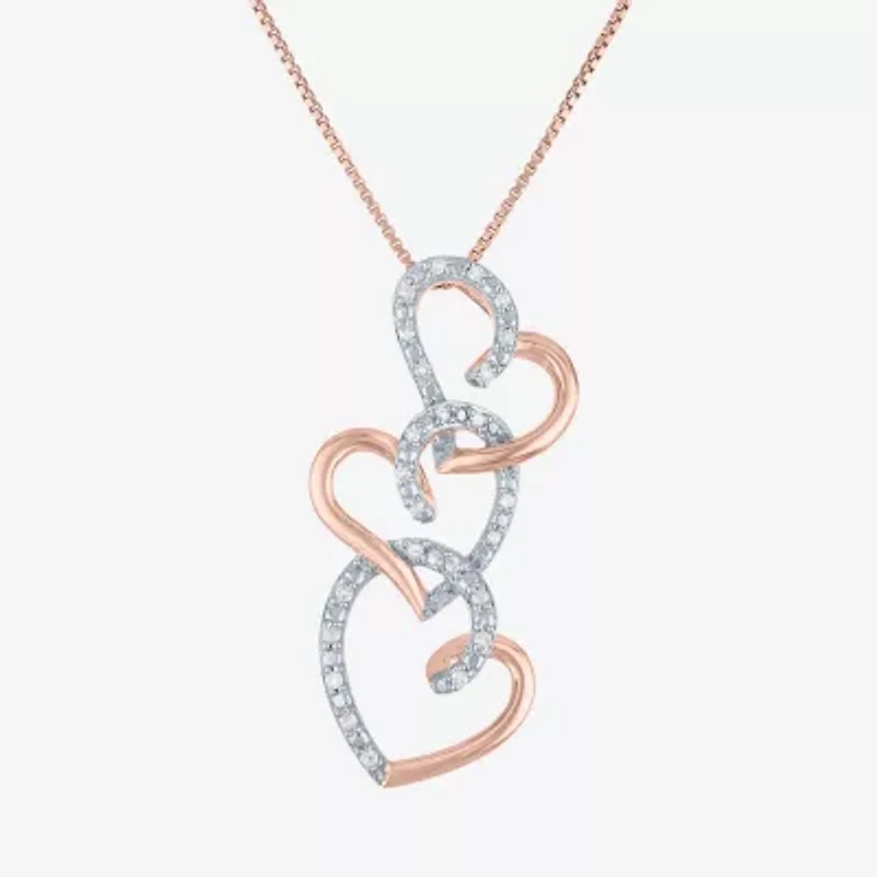 Womens 1/10 CT. T.W. Natural White Diamond 14K Rose Gold Over Silver Heart 18 Inch Pendant Necklace
