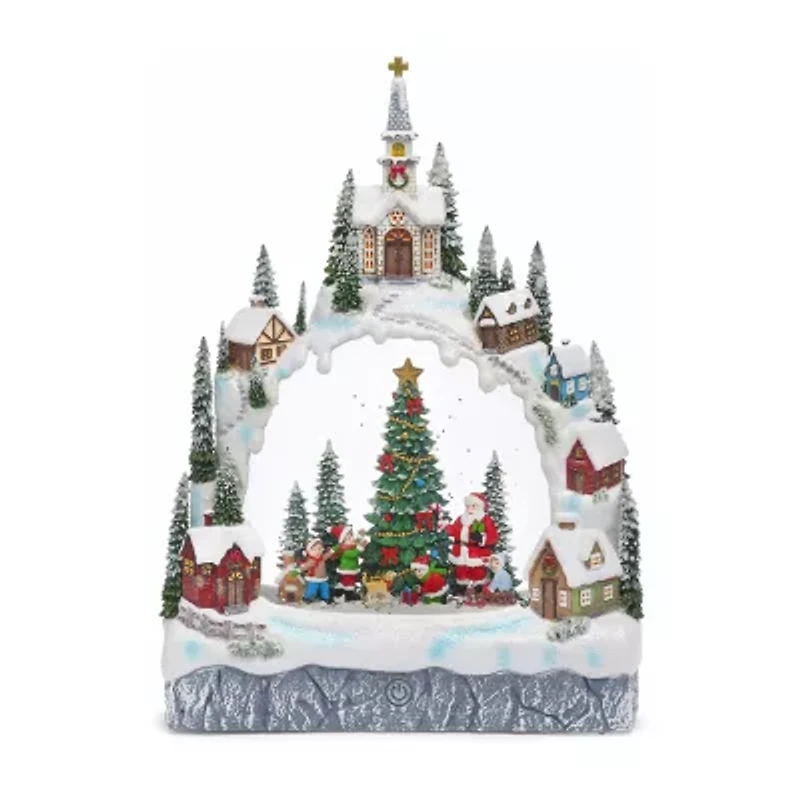 Roman 11.25in Lighted Swirl Village Christmas Tabletop Decor