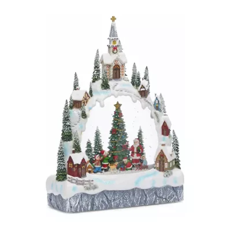 Roman 11.25in Lighted Swirl Village Christmas Tabletop Decor