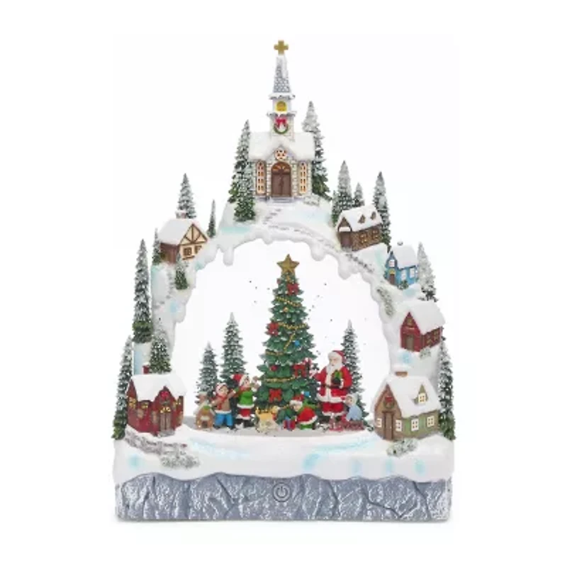 Roman 11.25in Lighted Swirl Village Christmas Tabletop Decor