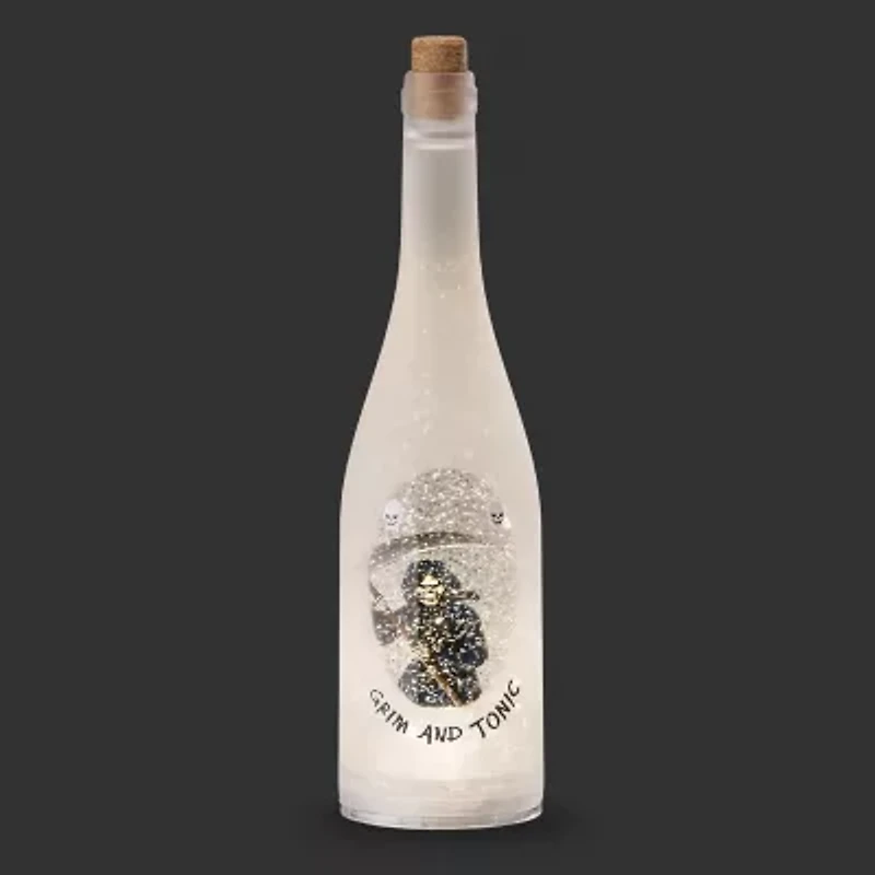 Roman 12"H Lighted Swirl Grim And Tonic Bottle Halloween Tabletop Decor