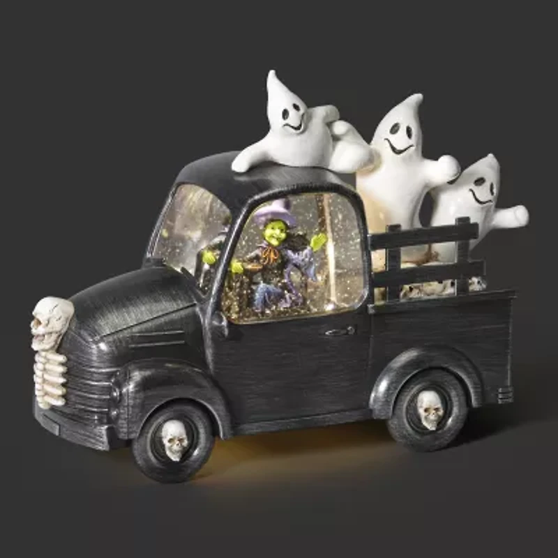 Roman 7"H Lighted Swirl Witch Truck With Ghosts Halloween Tabletop Decor
