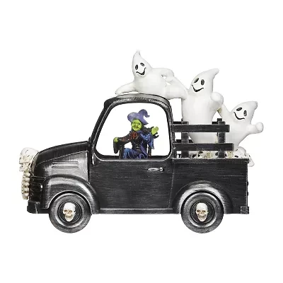 Roman 7"H Lighted Swirl Witch Truck With Ghosts Halloween Tabletop Decor