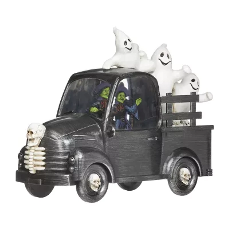 Roman 7"H Lighted Swirl Witch Truck With Ghosts Halloween Tabletop Decor