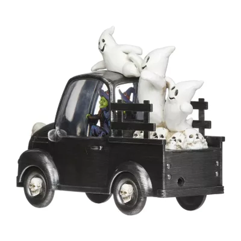 Roman 7"H Lighted Swirl Witch Truck With Ghosts Halloween Tabletop Decor