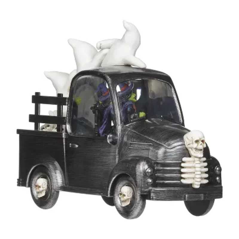 Roman 7"H Lighted Swirl Witch Truck With Ghosts Halloween Tabletop Decor