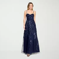 Trixxi Womens Juniors Sleeveless Sequin Floral Ball Gown