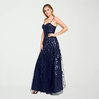 Trixxi Womens Juniors Sleeveless Sequin Floral Ball Gown