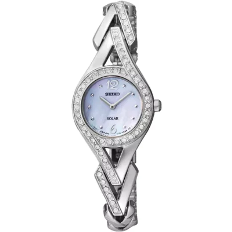 Seiko® Womens Silver-Tone Mother-of-Pearl Solar Watch SUP173