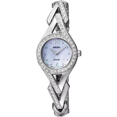 Seiko® Womens Silver-Tone Mother-of-Pearl Solar Watch SUP173