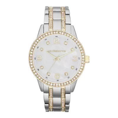 Liz Claiborne® Womens Two-Tone Crystal Large-Scale Watch