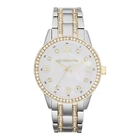 Liz Claiborne® Womens Two-Tone Crystal Large-Scale Watch