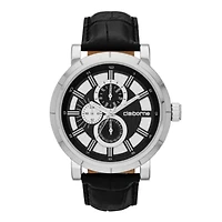 Claiborne® Mens Black and Silver-Tone Croc-Pattern Leather Strap Watch