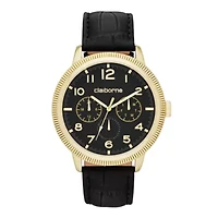 Claiborne® Mens Black and Gold-Tone Coin Edge Leather Watch