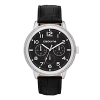 Claiborne® Mens Black and Silver-Tone Coin Edge Leather Watch