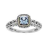 Shey Couture Genuine Blue Topaz Sterling Silver and 14K Yellow Gold Cushion Heart Ring