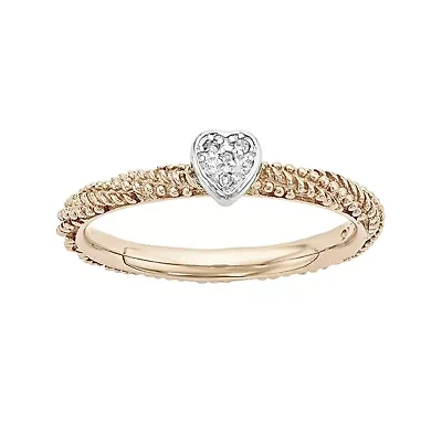 Personally Stackable Diamond-Accent 18K Rose Gold Over Silver Stackable Heart Ring