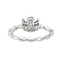 Personally Stackable Diamond-Accent Sterling Silver Stackable Angel Ring
