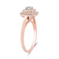 Womens 1/2 CT. T.W. Natural White Diamond 10K Rose Gold Cushion Halo Engagement Ring
