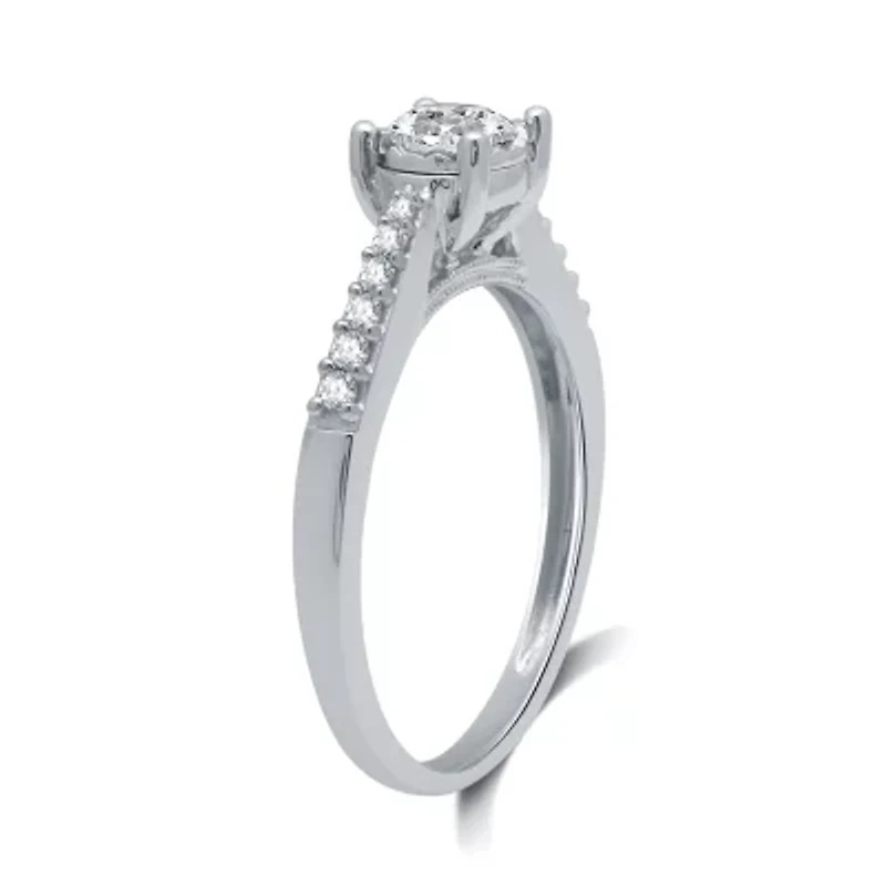 Womens 1/2 CT. T.W. Natural White Diamond 10K Gold Round Side Stone Engagement Ring
