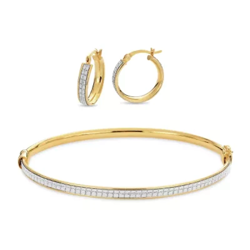 18k Gold Over Sterling Silver Glitter Hoop Earrings and Bangle Set