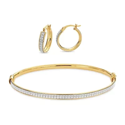 18k Gold Over Sterling Silver Glitter Hoop Earrings and Bangle Set