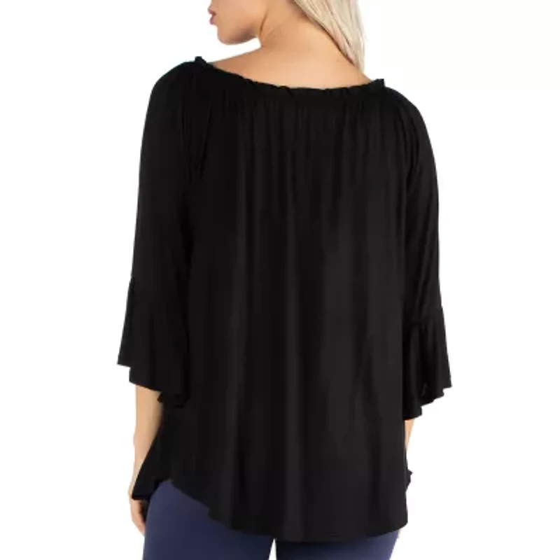 24/7 Comfrot Apparel Pleated Peasant Top