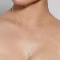 Diamond Blossom Womens 1/4 CT. T.W. Natural White Diamond 10K White Gold Square 18 Inch Pendant Necklace