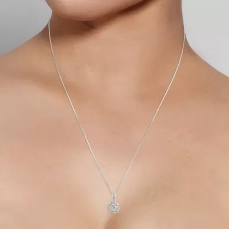 Diamond Blossom Womens 1/4 CT. T.W. Natural White Diamond 10K White Gold 18 Inch Pendant Necklace