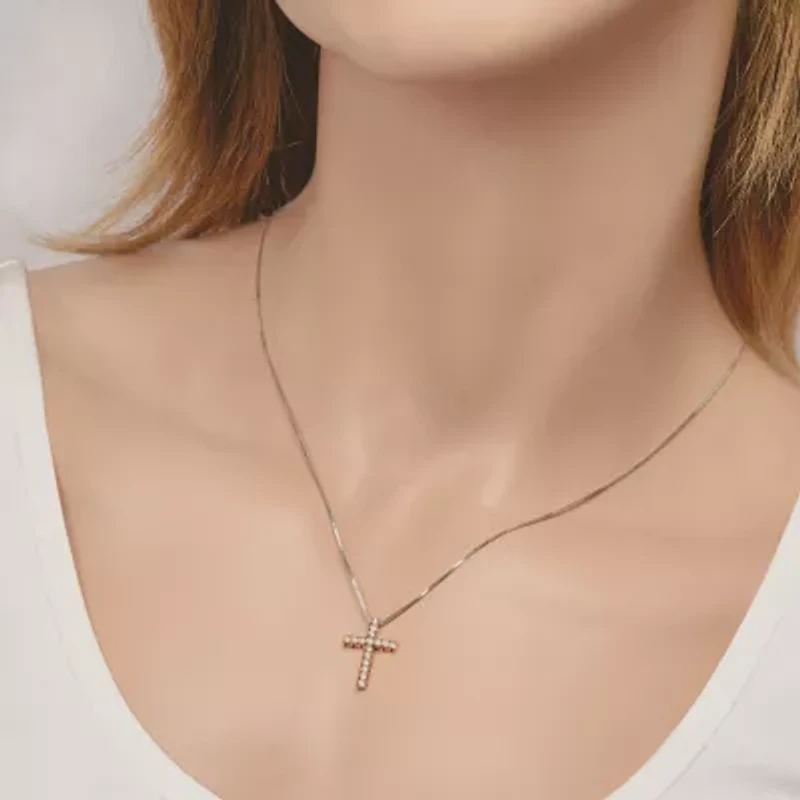 Womens 1/4 CT. T.W. Natural White Diamond 10K White, Yellow, or Rose Gold Cross Pendant Necklace