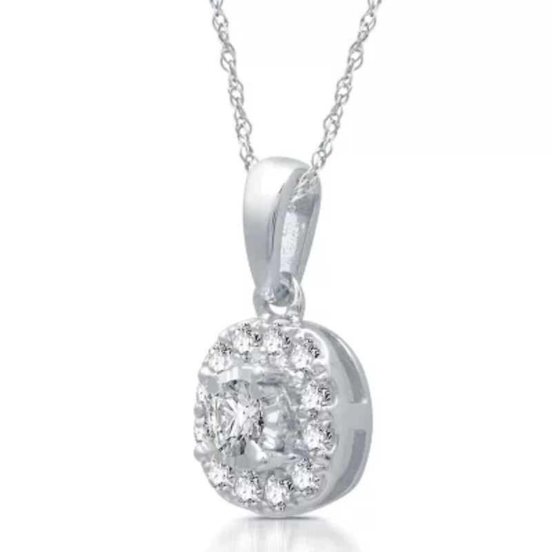Womens 1/4 CT. T.W. Natural White Diamond 10K White Gold Cushion 18 Inch Pendant Necklace